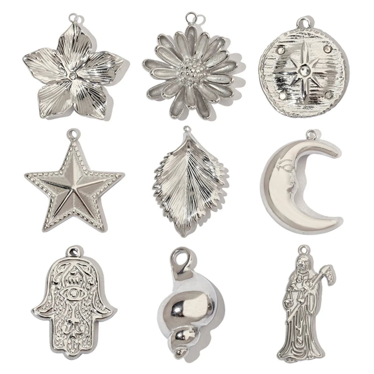 Beimai OEM Charms for Jewelry Making Conch Leaf Silver Plated Stainless Steel DIY Pendant Jewelry Accessories
