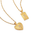 Geometric Blade Chain Texture Square Heart Necklace Stainless Steel Zircon Heart Pendant Necklace