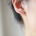 Sterling Silver Minimalist Cute Design Green Olivine Zircon Stone Stud Earrings