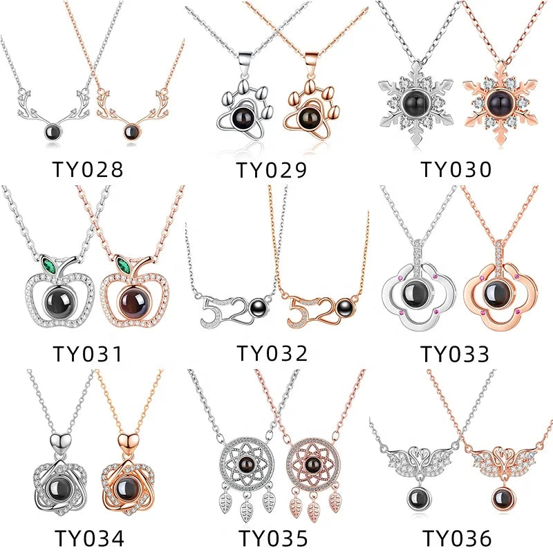 Custom Personalized Photo 100 Language 925 Sterling Silver Projection Pendant Necklace Women Jewelry I Love You Memory Necklaces