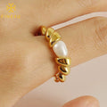 New Fashion Women Tarnish Free Jewelry Irregular Twisted 18K Gold Plated Stainless Steel Natural Pearl Ring