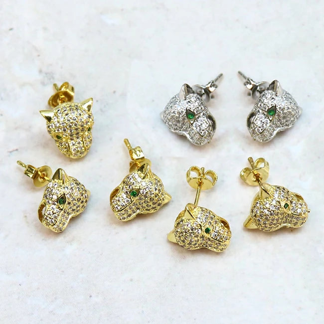 Fashion Waterproof Women 18k Gold Plated Leopard Head Stud Earrings Jewelry