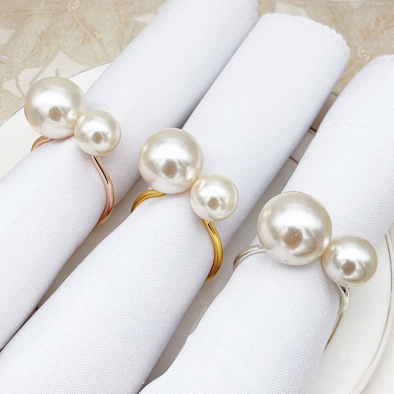 Ychon Alloy Pearl Modern Napkin Rings Holder for Hotel Table Decoration Holiday Party & Wedding Use
