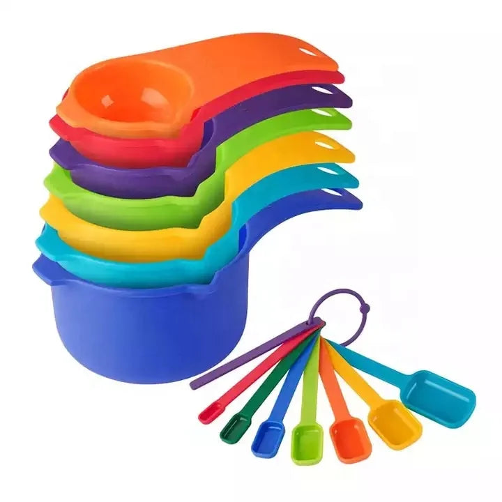 Kitchen 15 Pcs Plastic Measuring Cups Spoons Set Colorful Graduated Color Scale for Baking Cooking PP Material Metal Scale