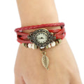 Fashion Genuine Leather Wove Sport Quartz Stainless Steel Glass Unisex Vintage Watch Bracelet