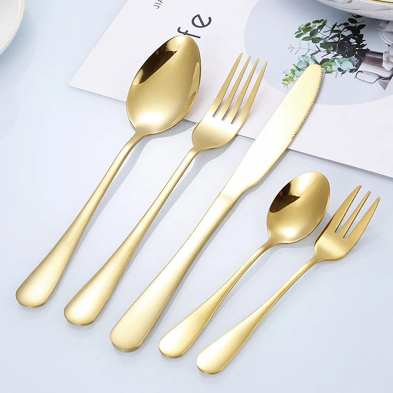 Gold Plated Flatware Set Reusable Restaurant Stainless Steel Silverware Bulk Wedding Cutlery Set