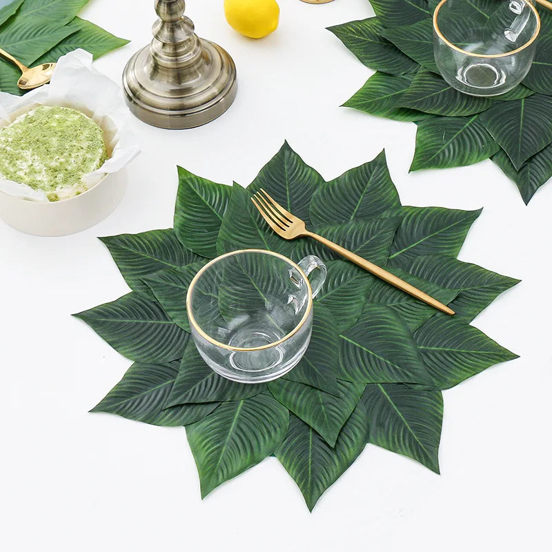 Ychon Leaves Plant Like Leaf Party Table Mat Decorations Green Leaf Table Mat for Wedding Table Decoration