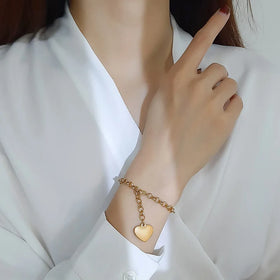 Wholesale 18K Gold Plated Stainless Steel Stainless Steel Link Chain Heart Charm Bracelet for Women Fashion Jewelry