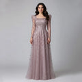 Serene Hill LA71762A Pink Square Collar Long Sleeves A-line Evening Dresses Dubai Formal Party Gowns for Women Rts