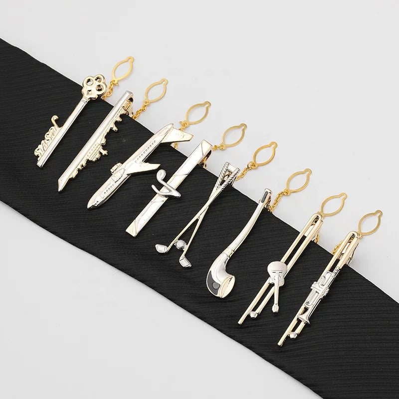 Boutique Fashion Personality Men's Suit Tie Clip Creative Lavalier Clip Engagement Gift Copper Boat Sailing Plane Musical