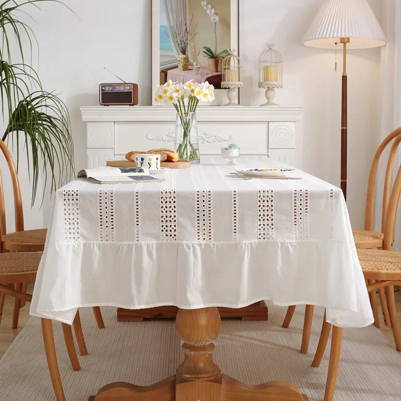 Topfinel Cotton Table Cloth Small Roll Non-woven Fabric Tablecloth Hollow Out Table Cloth for Dining Table