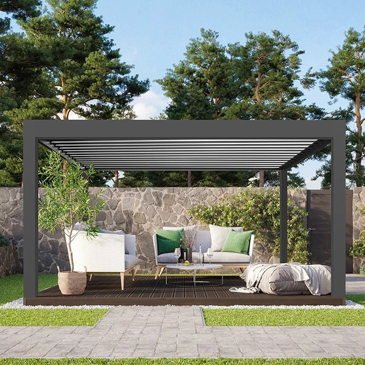 Adjustable Electric Outdoor Garden Canopy Arches Rainproof Gazebo Bioclimatic Louvered Aluminum Pergola Made in China