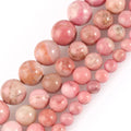 Natural Smooth Pink Rhodonite Stone Beads 6/8/10/12MM Loose for Jewelry Making DIY Bracelet
