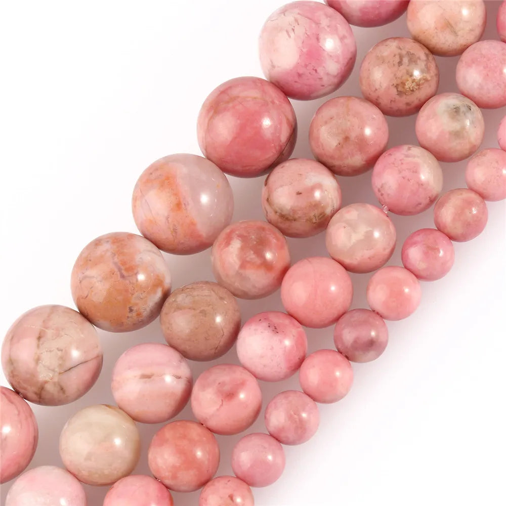 Natural Smooth Pink Rhodonite Stone Beads 6/8/10/12MM Loose for Jewelry Making DIY Bracelet