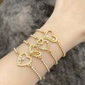 Tennis Pearl Cubic Zirconia Hollow Heart Bracelet Adjustable Bling Bling Full CZ Peach Heart Draw String Bracelet for Women