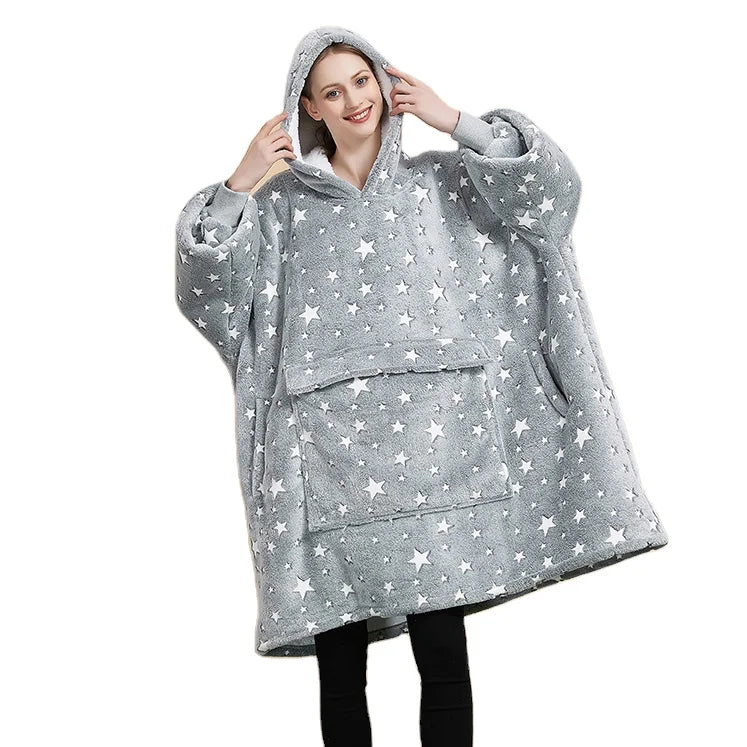 Wholesale Custom Warm Cozy Oversize Plush Flannel Sherpa Blanket Big Hooded Sweatshirt Blankets Hoodie for Adults