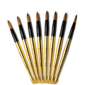 Yalixin OEM Custom Logo Gold Handle 100% Pure Kolinsky Hair Round/Crimped Head Acrylic Nail Brush Size #8- #22 for Nail Salon