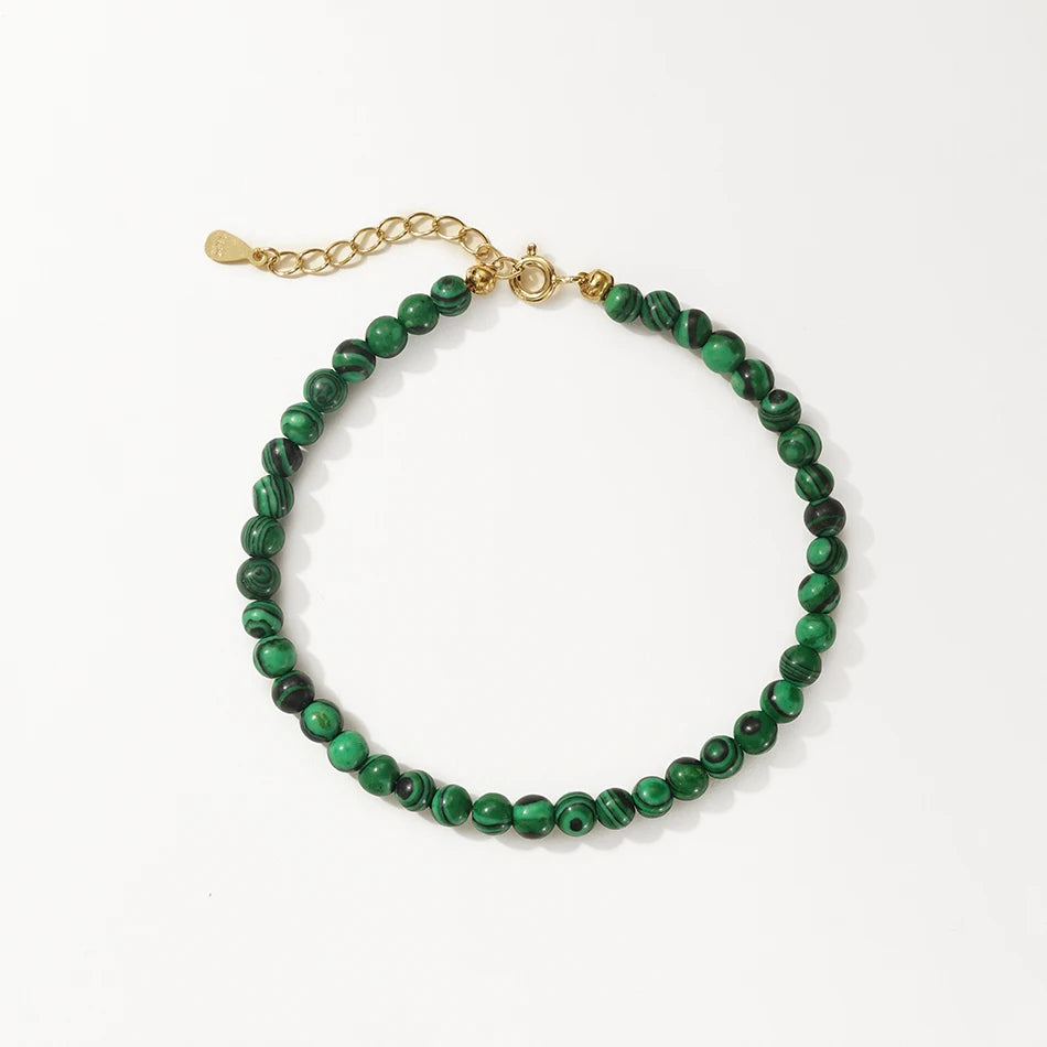 Nagosa Vintage Fine Jewelry 925 Sterling Silver Malachite Charm Beaded Bracelets for Women
