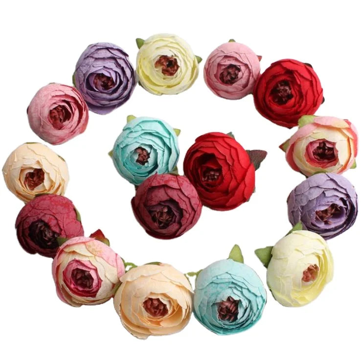 China Multiple Colors Artificial Rose Flower Head Silk Artificial Flower Heads