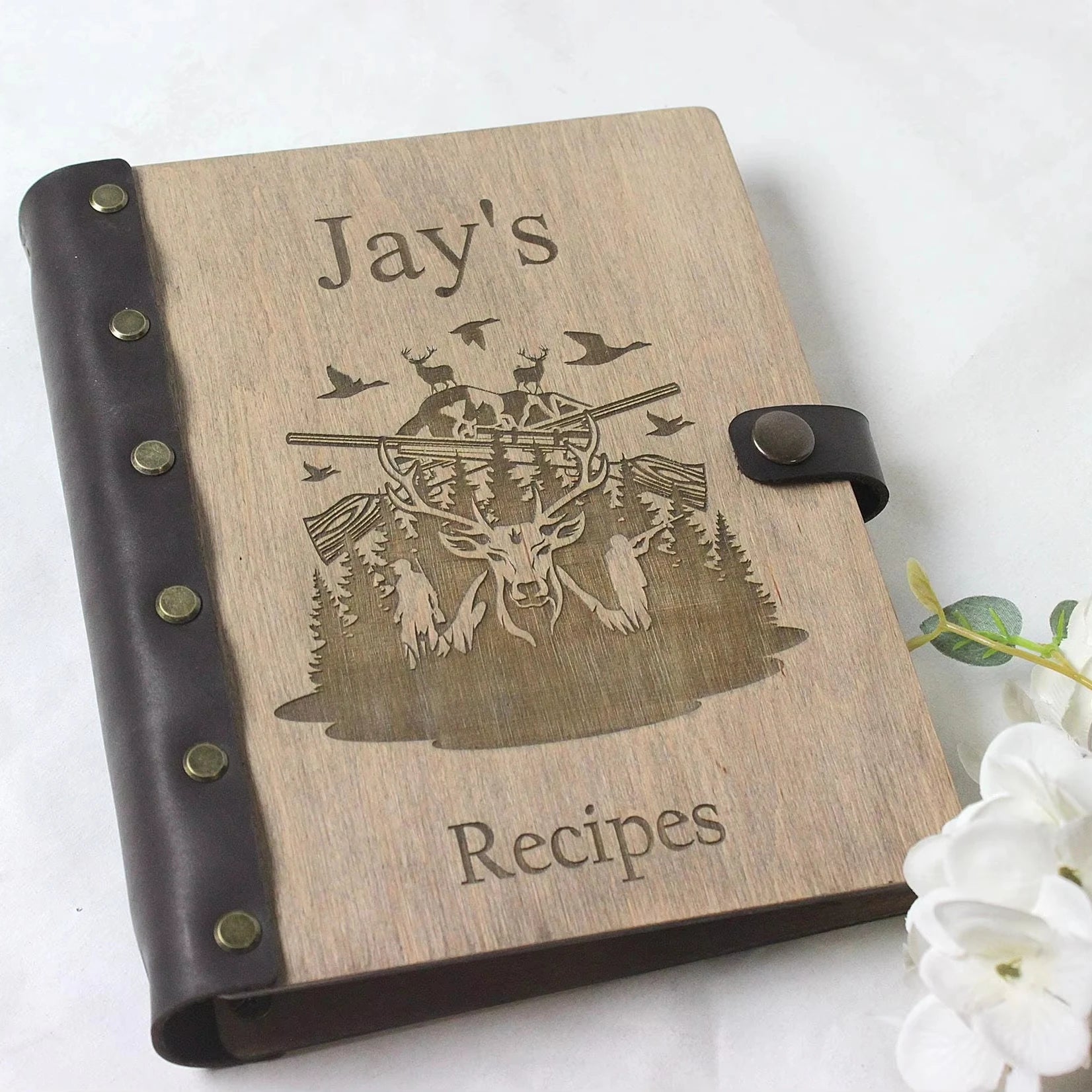 Customized Personalized Recipe Notebook A5 A6 Customized Engraved logo Loose Leaf Wood Journal