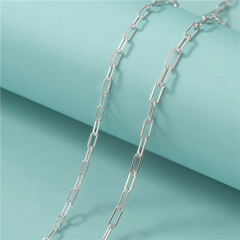 Hot Sale 2.4mm 3mm Real 925 Sterling Silver Rectangle Oval Linear Link Paper Clip Loose Chains for Jewelry Necklace Making