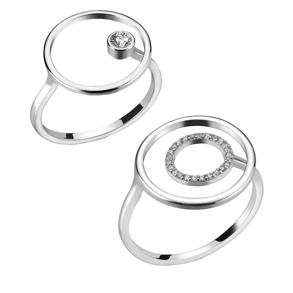 FUAMAY Adjustable 925 Silver Circle Ring with Bezel Diamond Setting Women's Fidget Wedding Party Anniversary Rings