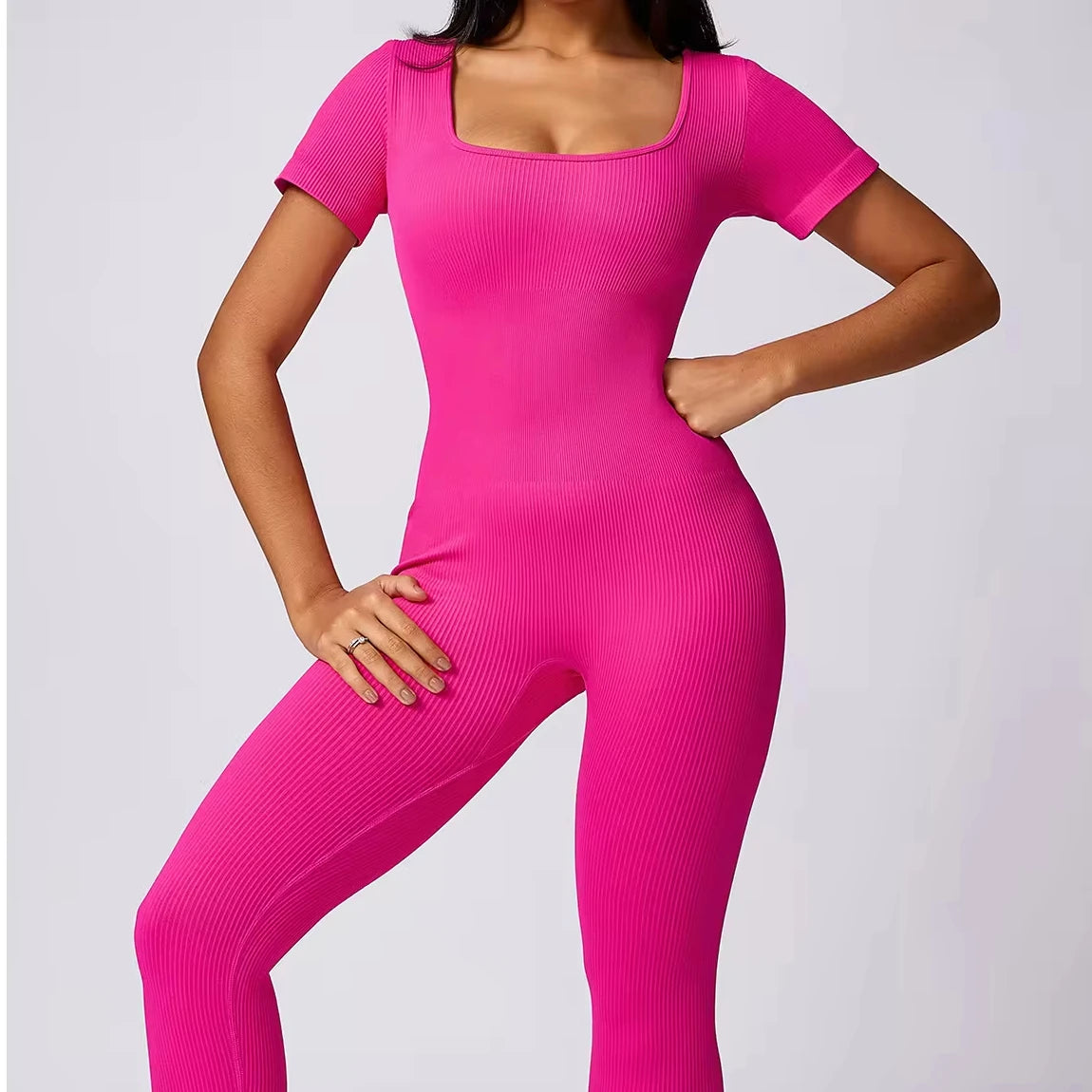 One Piece Workout Yoga Jumpsuit Butt Lifting Short Sleeve Yoga Bodysuit Breathable Yoga Jumpsuit