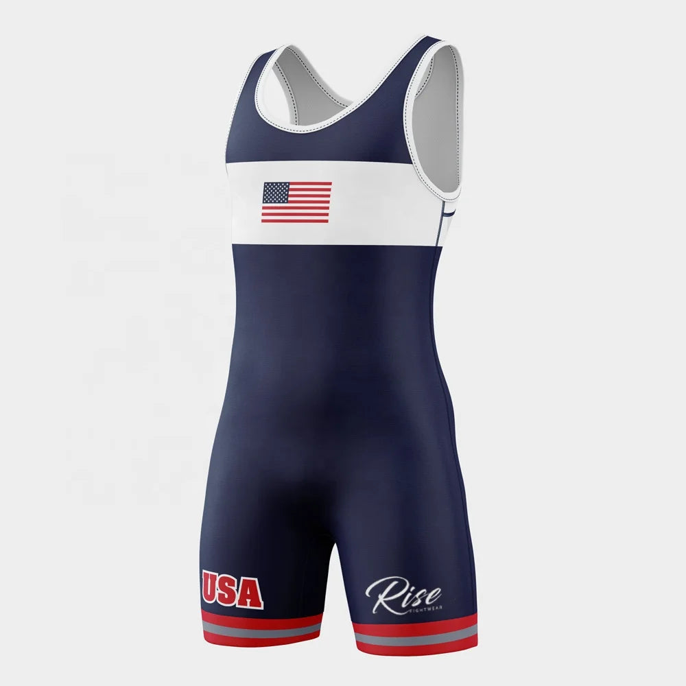 USA Team Collection Personalized Men's Wrestling Singlets Wrestling Uniform Sports Bodysuit Jumpsuits for Competition