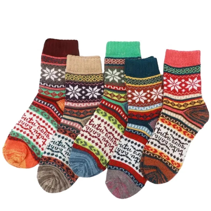 5 Packs Women Socks Winter Warm Thick Knitted Wool Socks Christmas Gifts for Women Cozy Crew Socks