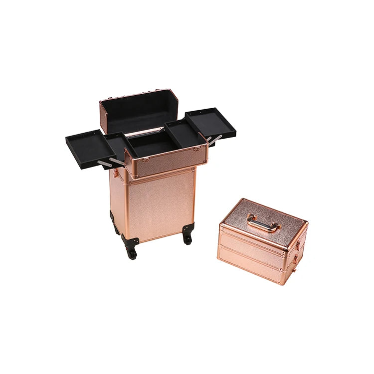 Professional Trolley Roller Makeup Case Large  Cosmetic Makeup Case Aluminum Makeup Travel Box