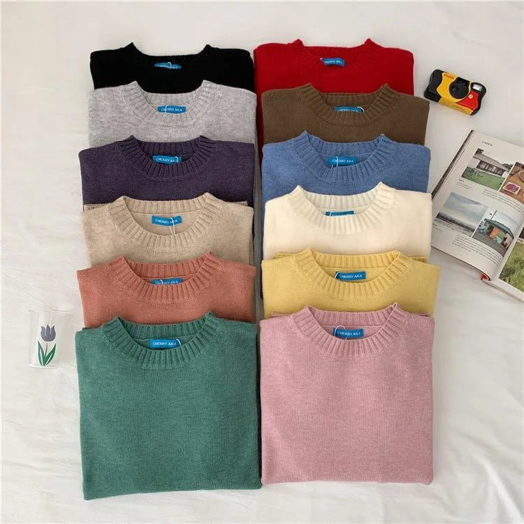 New Spring Autumn Winter Basic Knitted Sweater for Women Casual O-neck Loose Solid Female Pullovers Jumpers 2024 Knitting Tops