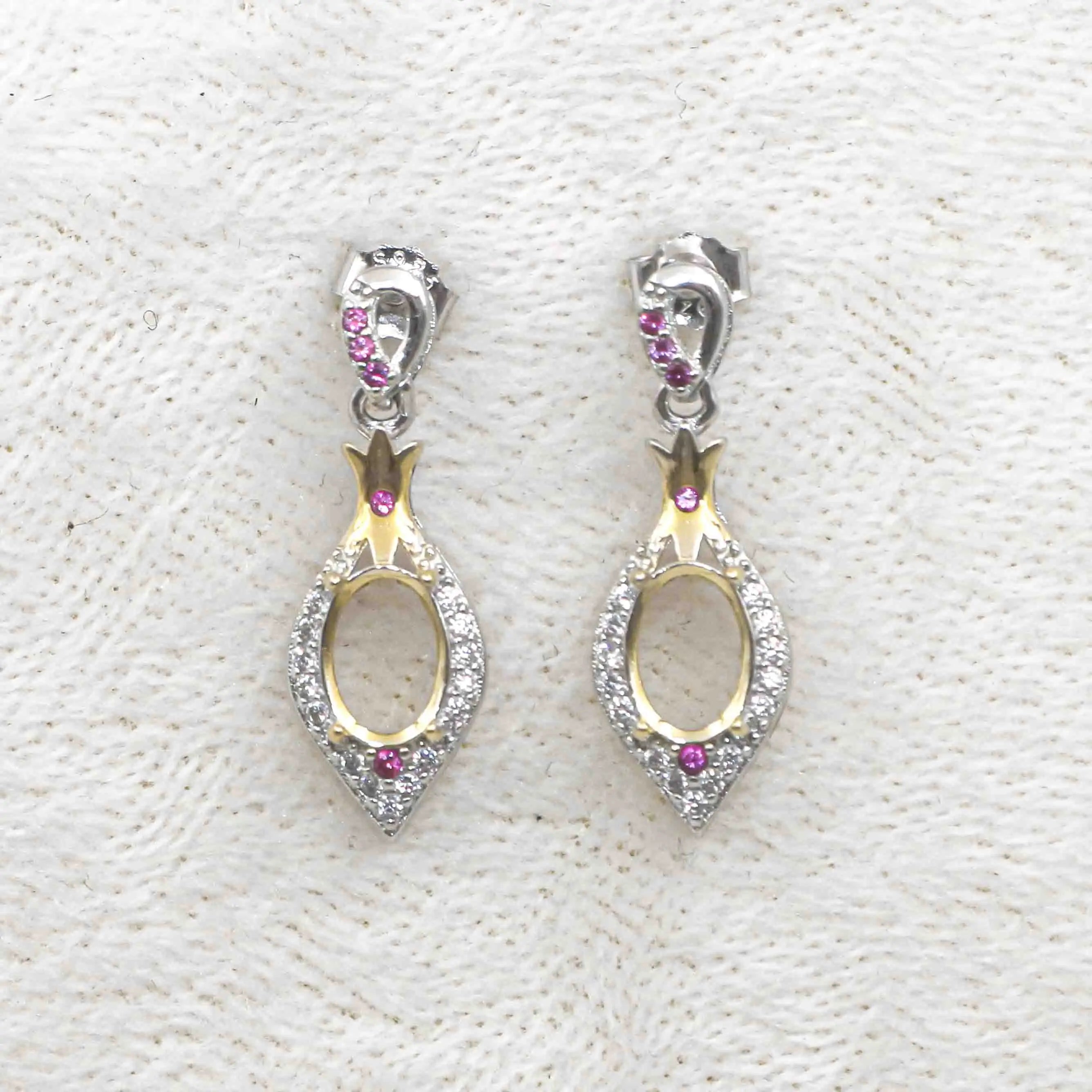 Sterling Silver 5*7mm Semi Mount Stud Eardrops Empty Frame Support Blank Setting S925 Base Without Center Stone DIY for Inlay