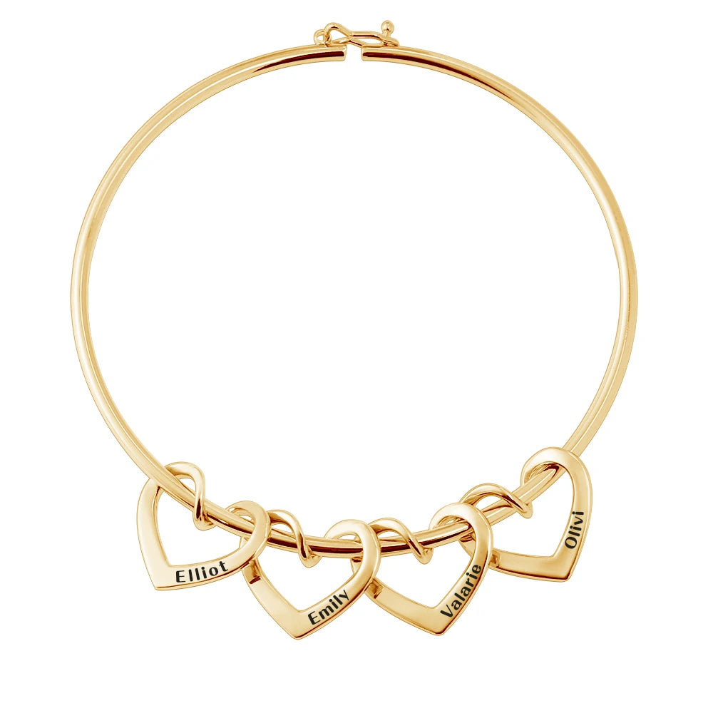 Hot Selling Customized Adjustable Engraved Name Heart Charms Bracelet Bangle With Butterfly Clasp