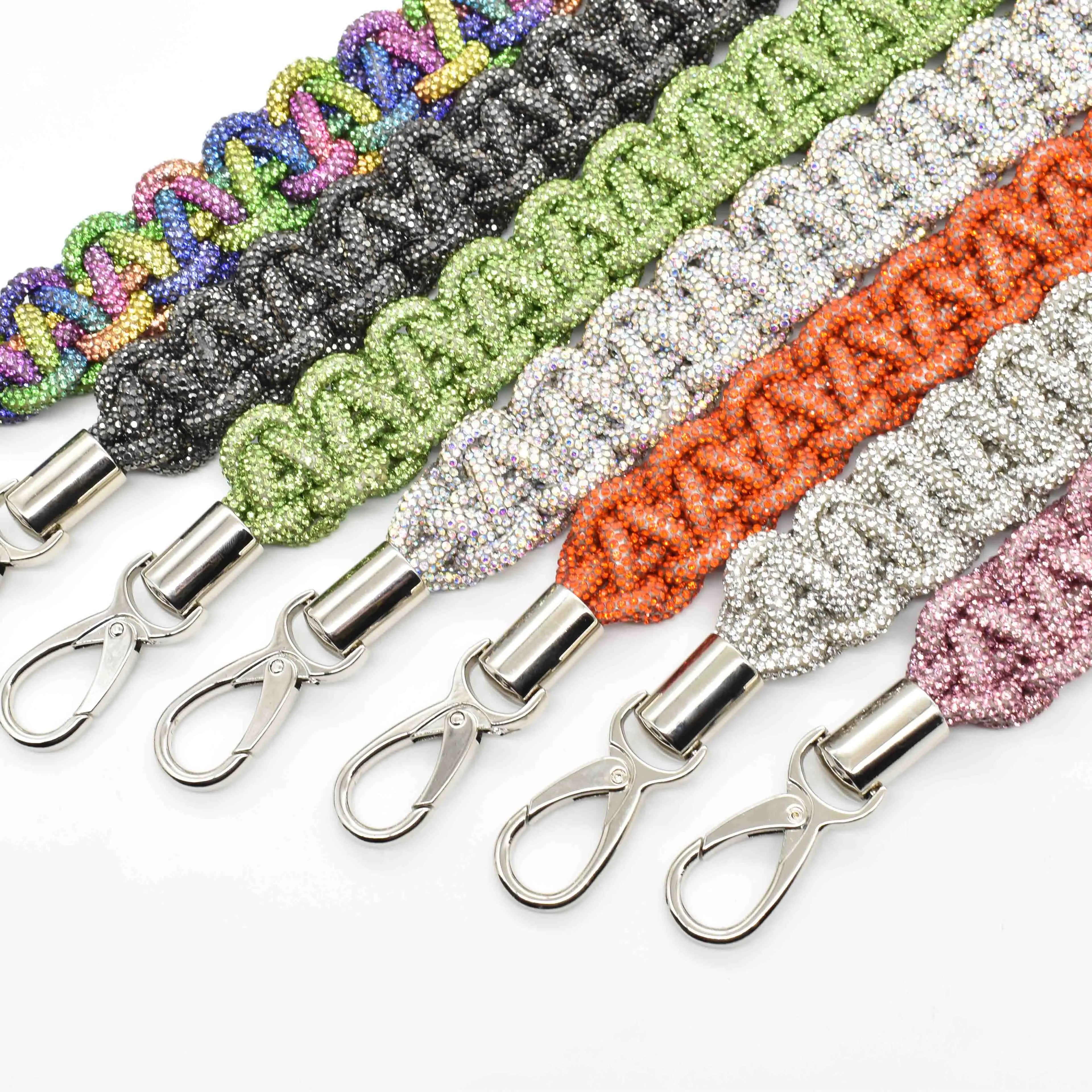 Customized Round Shinning Crystal Braided Handbag Chunky Shiny Diamond Strap With Rhinestone Handbag Strap Crossbody Accessory