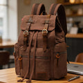 Guangzhou Factory Wholesale Men's Vintage Anti-Theft Laptop Backpack with Genuine Leather Canvas MegaBDM