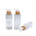 200ml-300ml Bamboo Pump Empty Lotion Bottles Flat Shoulder Soap Dispenser Shampoo Shower Gel Container with Sealing Pump Sprayer