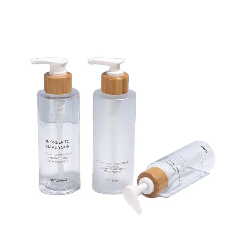 200ml-300ml Bamboo Pump Empty Lotion Bottles Flat Shoulder Soap Dispenser Shampoo Shower Gel Container with Sealing Pump Sprayer