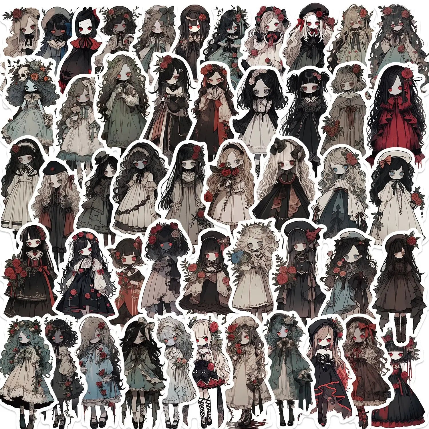 50pcs Cute Vampire Girl Graffiti PVC Self Adhesive Stickers for Draw bar Box Guitar Water Bottle Cupboard Suitcase and Books