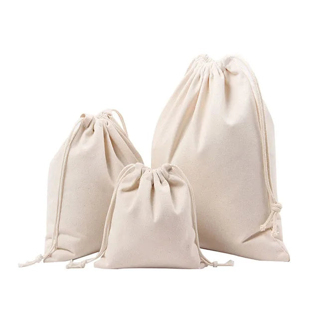Eco Friendly Durable White Gift Canvas Cotton Custom Drawstring Shoe Dust Bags Covers for Handbags With Logo
