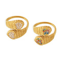 Fashion  Stainless Steel Serpentine Double Heart Hand-set Color Zircon Adjustable Ring