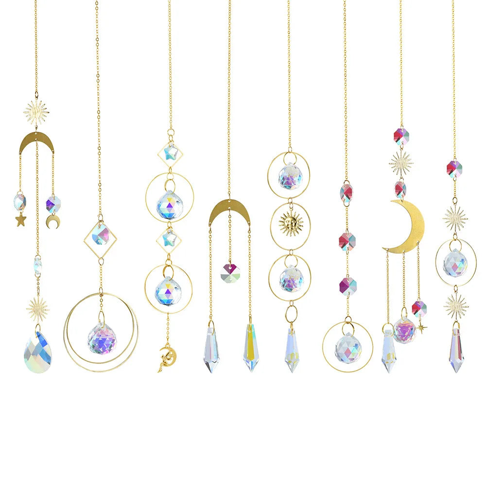 Colorful Crystals Suncatcher Hanging Sun Catcher with Chain Pendant Ornament for Window Home Garden Christmas Day Party Wedding