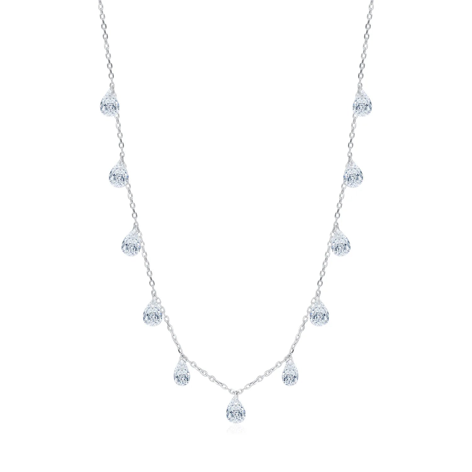 Drop Shipping 925 Sterling Silver Zirconia Cz Water Drop Pendant Short All-match Clavicle Chain Choker Fine Jewelry Necklace