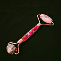 HY Double roller flower handle facial slimming massager rhodonite jasper facial jade roller