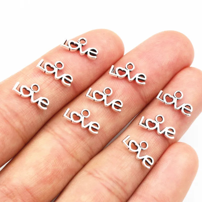 50pcs 6x12mm Antique Silver Plated LOVE Letter Charms Pendant DIY Jewelry Making Accessories Findings for Necklace Bracelet