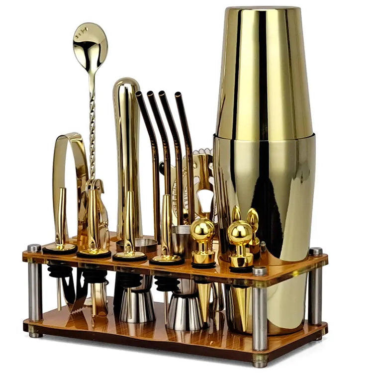 Custom Stainless Steel Boston Cocktail Shaker Set Home Bar Bartender Kit with Stand for Mixing Drinks Gift Shaker Bottle