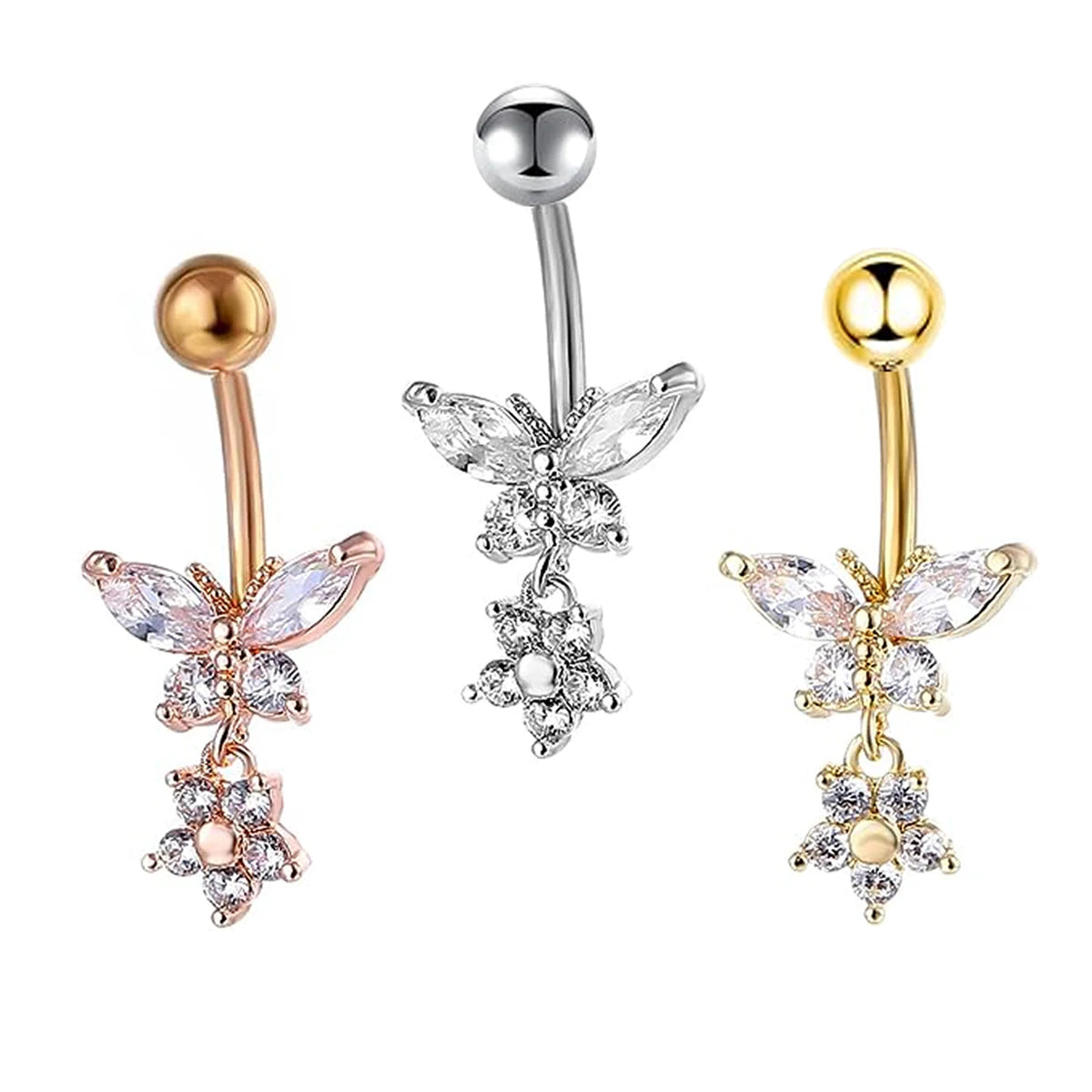 Beautiful Elegant butterfly Belly Ring Factory Custom Stainless Steel Zircon Body Piercing Jewelry