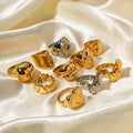 MC262 Wholesale Stainless Steel Gold Plated Glossy Rings Flower Ring Heart Irregular Geometry Textured Chunky Finger Jewelry