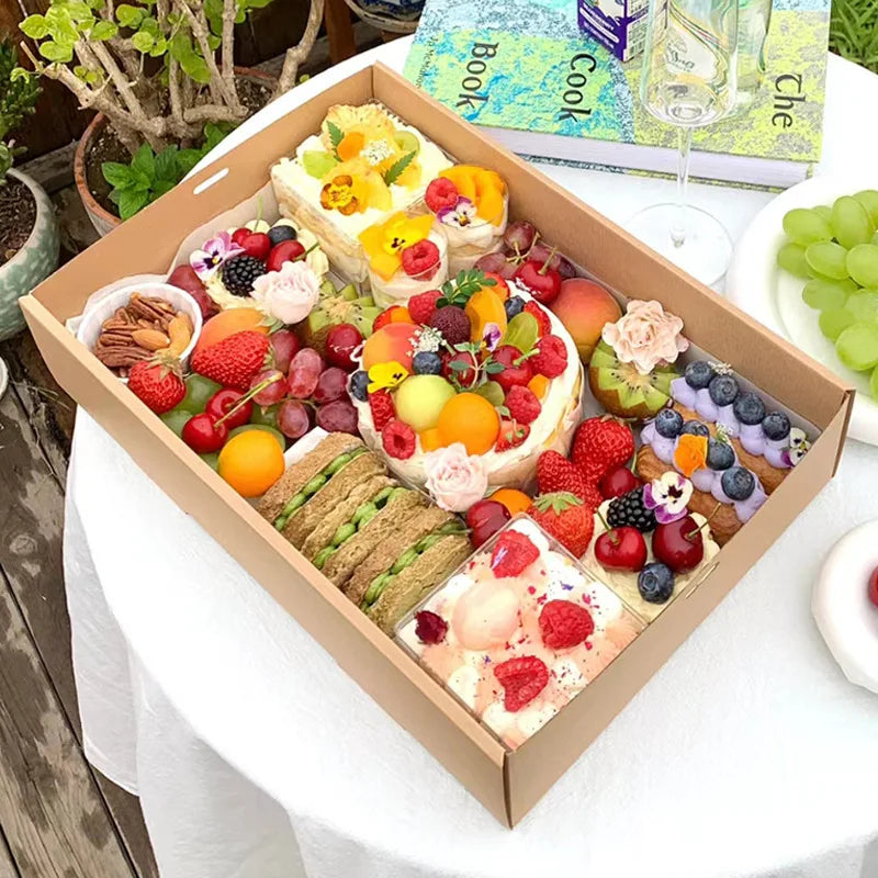 Kraft Corrugated Paper Spring Window Camping Fruit Dessert Cake Packing Box Picnic Box