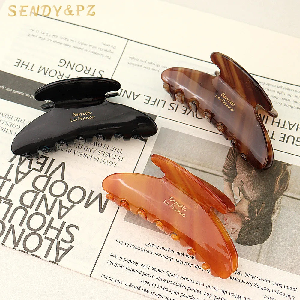 Women and Girls' New Style Winter Hair Claws 9cm Acetate Geometric Stripe Clips for Daily Hair Accessories France Design