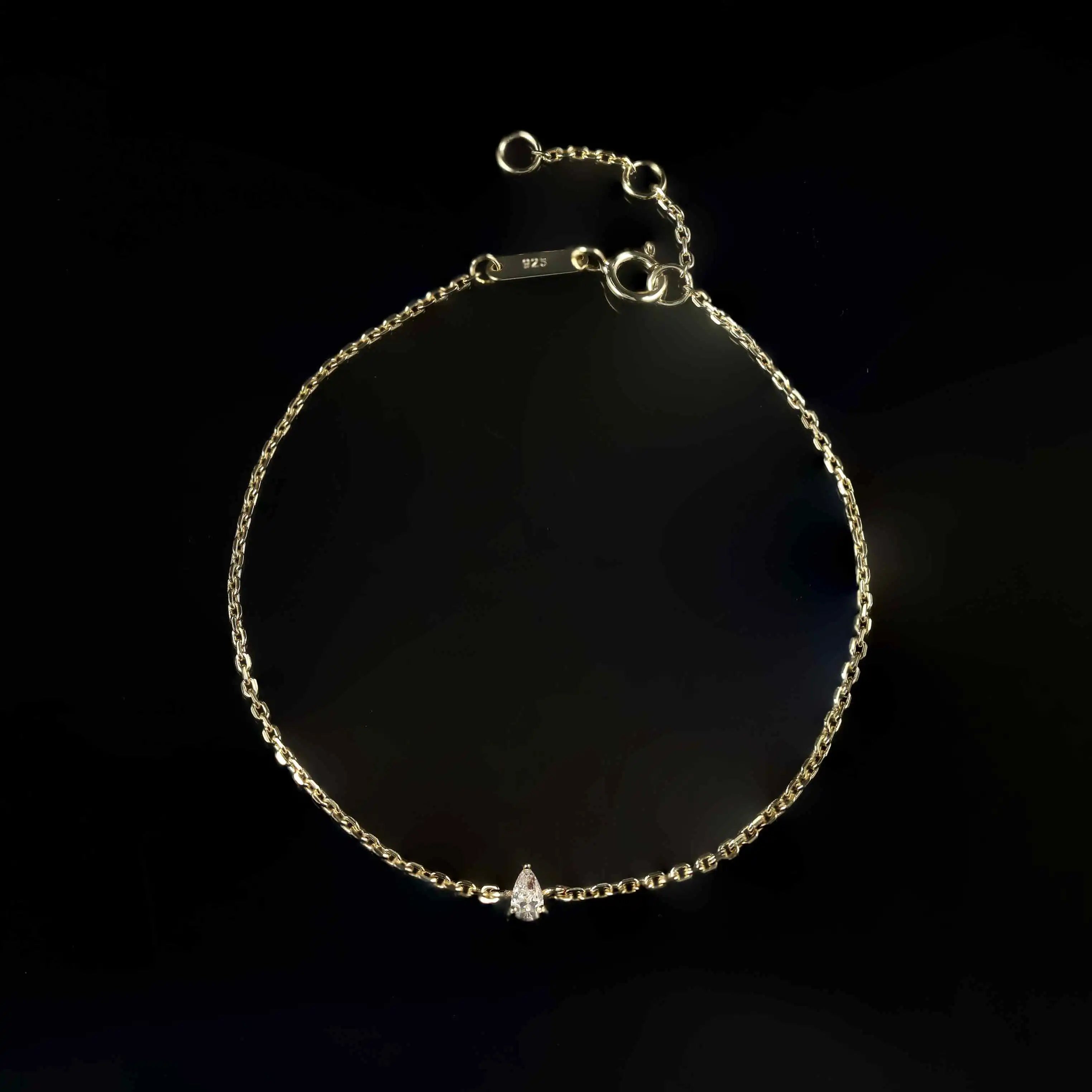 Minimalist Design Single Stone Pear Cut 2.5X4MM VVS Moissanite 0.2CT Solid Yellow Gold Link Chain Charm Bracelet for Girls